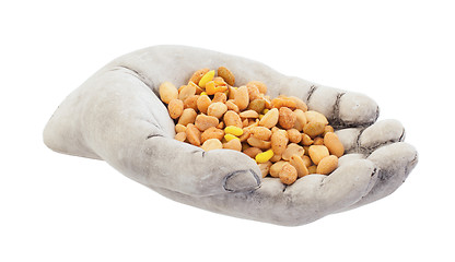 Image showing Fresh mixed salted nuts in a bowl (hand), peanut mix