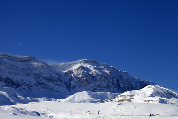 Image showing Ski resort at windy sun morning