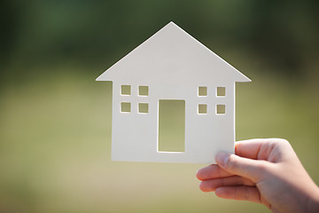 Image showing Hand holding house model outdoor