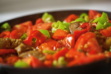 Image showing Served dish with meat, tomatoes and pepper