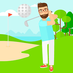 Image showing Golf player hitting the ball.