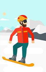 Image showing Young man snowboarding.