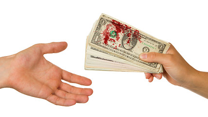 Image showing Transfer of money between man and woman, blood