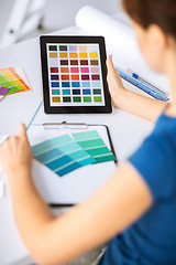 Image showing woman working with color samples for selection