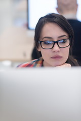 Image showing startup business, woman  working on desktop computer