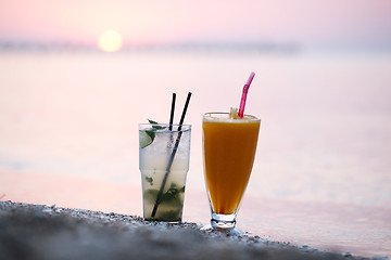 Image showing Cocktails at sunset