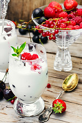 Image showing Ice cream with berries and mint