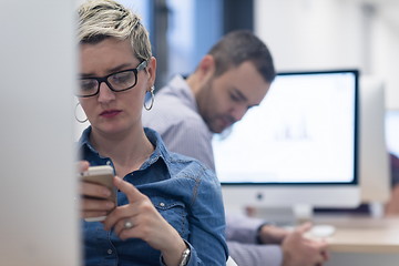 Image showing startup business, woman  working on desktop computer