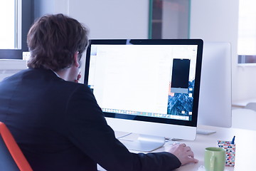 Image showing startup business, software developer working on computer