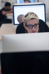 Image showing startup business, woman  working on desktop computer