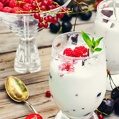 Image showing Ice cream with berries and mint