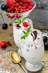 Image showing Ice cream with berries and mint