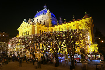 Image showing Illuminated trees in front of Art Pavilion