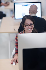 Image showing startup business, woman  working on desktop computer