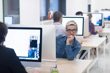 Image showing startup business, woman  working on desktop computer