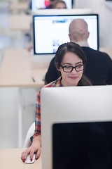 Image showing startup business, woman  working on desktop computer