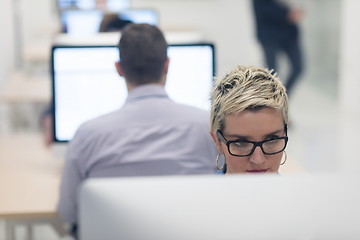 Image showing startup business, woman  working on desktop computer