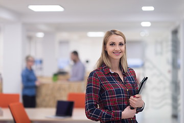 Image showing portrait of young business woman at office with team in backgrou