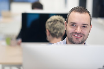 Image showing startup business, software developer working on desktop computer