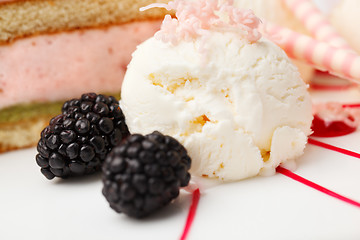 Image showing Vanilla ice cream with blackberries