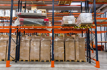 Image showing cargo boxes storing at warehouse shelves