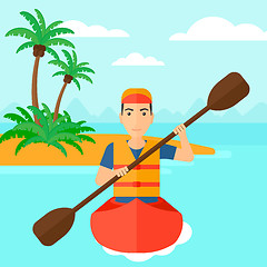 Image showing Man riding in canoe.