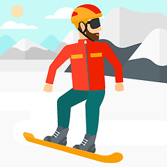 Image showing Young man snowboarding.