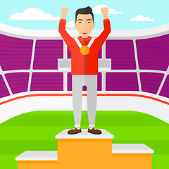 Image showing Athlete with medal and hands raised.