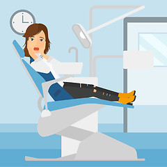 Image showing Frightened patient in dental chair.