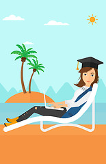 Image showing Graduate lying on chaise lounge with laptop.