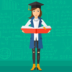 Image showing Woman in graduation cap holding book.