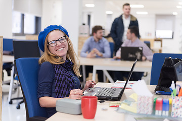 Image showing startup business, woman  working on laptop