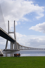 Image showing People under the bridge