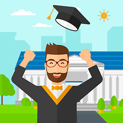 Image showing Graduate throwing up his hat.