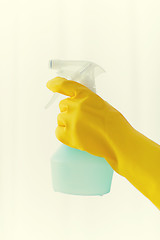 Image showing close up of hand with cleanser spraying