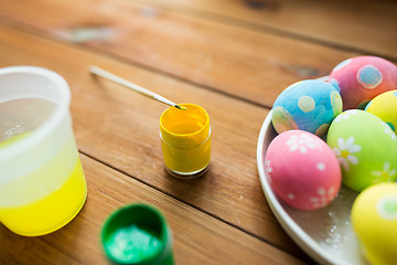 Image showing close up of colored easter eggs on plate