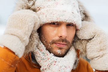 Image showing face of man in winter clothes outdoors