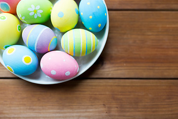 Image showing close up of colored easter eggs on plate