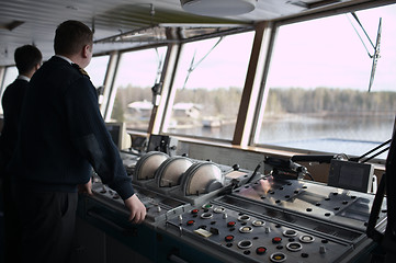 Image showing Navigation officer driving cruise liner