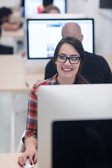 Image showing startup business, woman  working on desktop computer