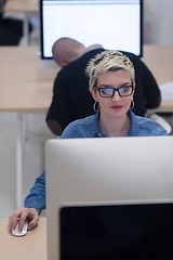 Image showing startup business, woman  working on desktop computer