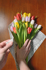 Image showing Making tulips bouquet