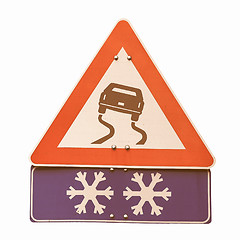 Image showing  Slippery road sign vintage