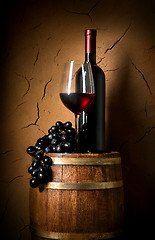 Image showing Wine on barrel in cellar