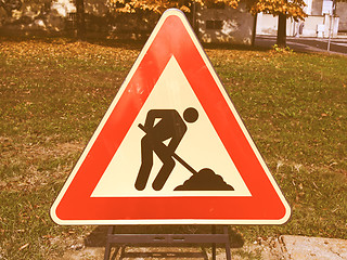 Image showing  Road work sign vintage