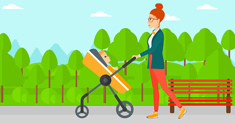 Image showing Woman pushing pram.