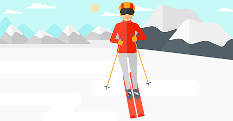 Image showing Young woman skiing.