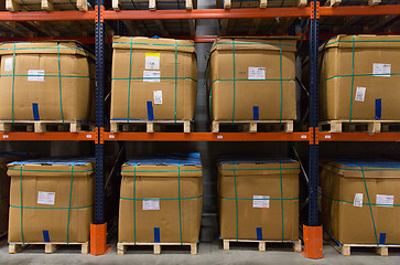 Image showing cargo boxes storing at warehouse shelves