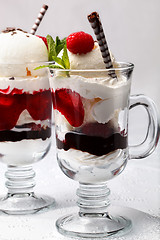 Image showing Chocolate and fresh raspberry parfait