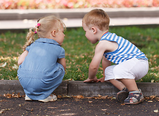 Image showing Little friends boy and girl